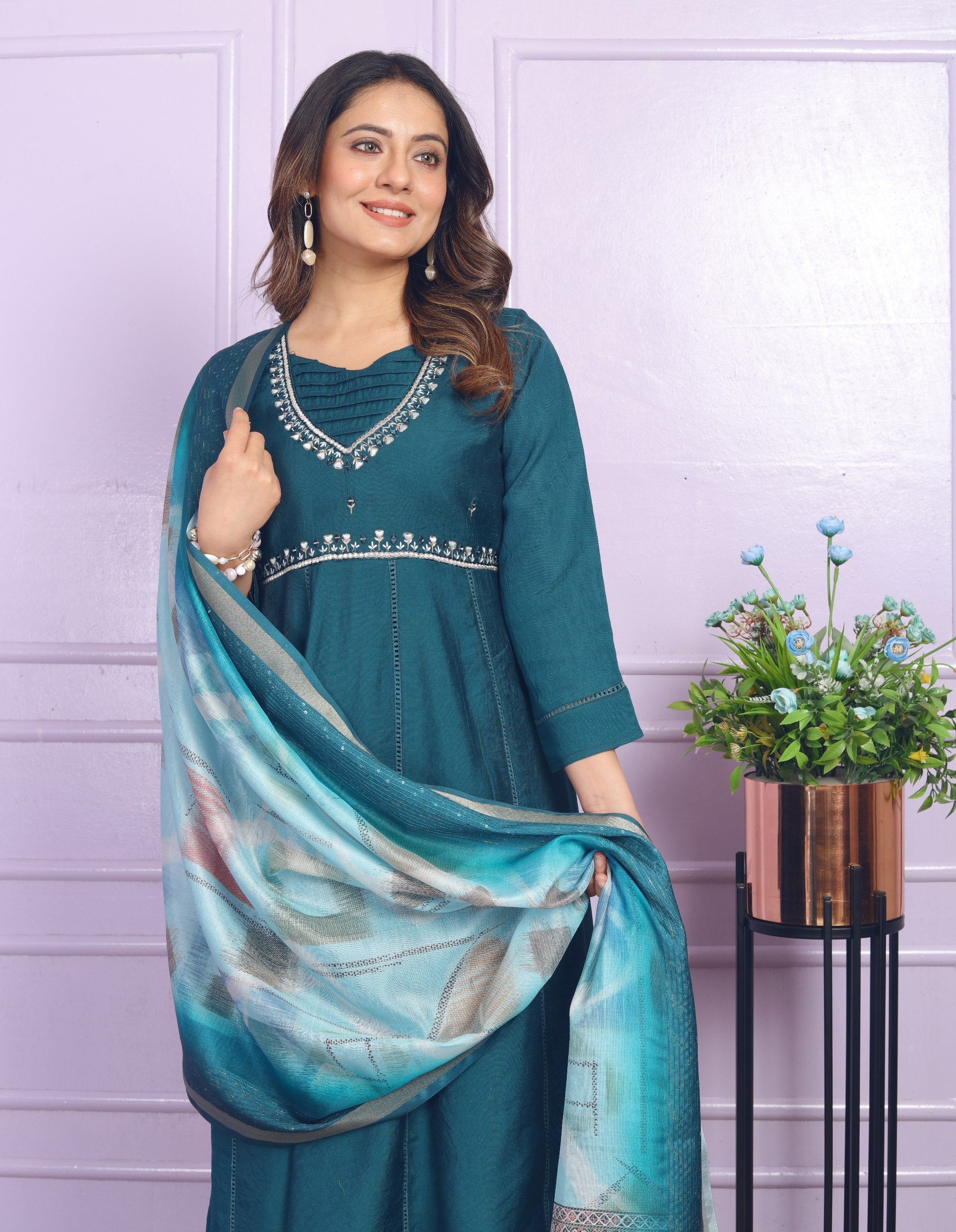 Captivating Work Teal Blue Color Anarkali Suit