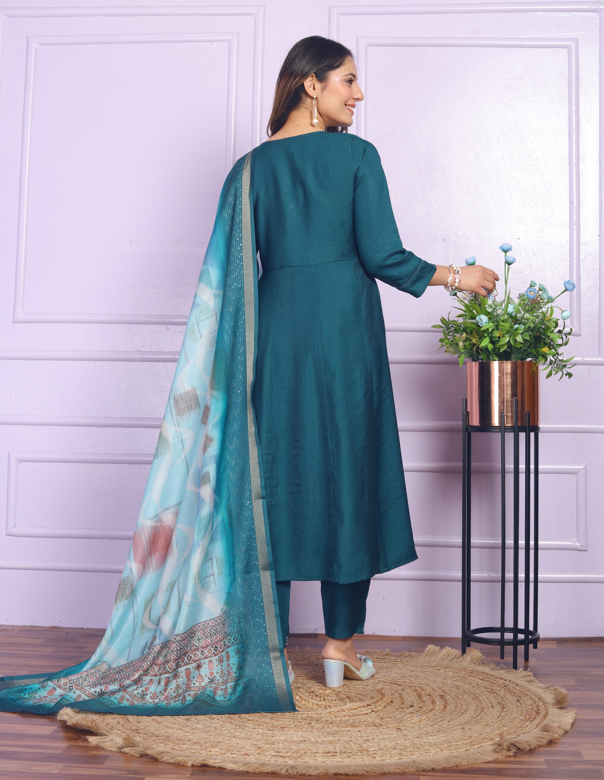 Captivating Work Teal Blue Color Anarkali Suit