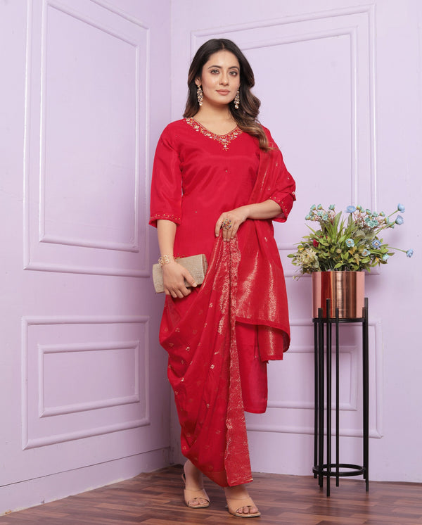 Awesome Red Color Handwork Salwar Suit