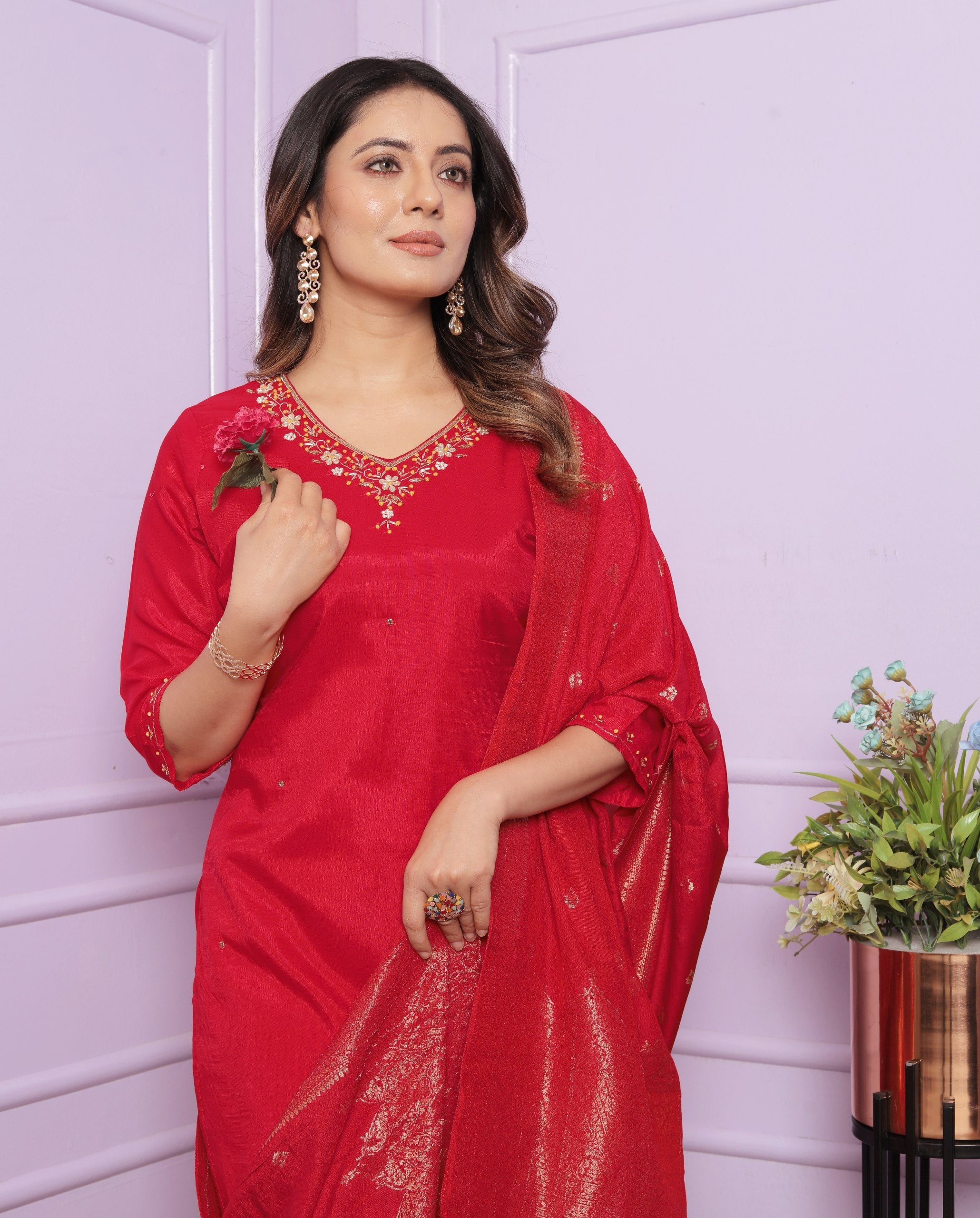 Awesome Red Color Handwork Salwar Suit