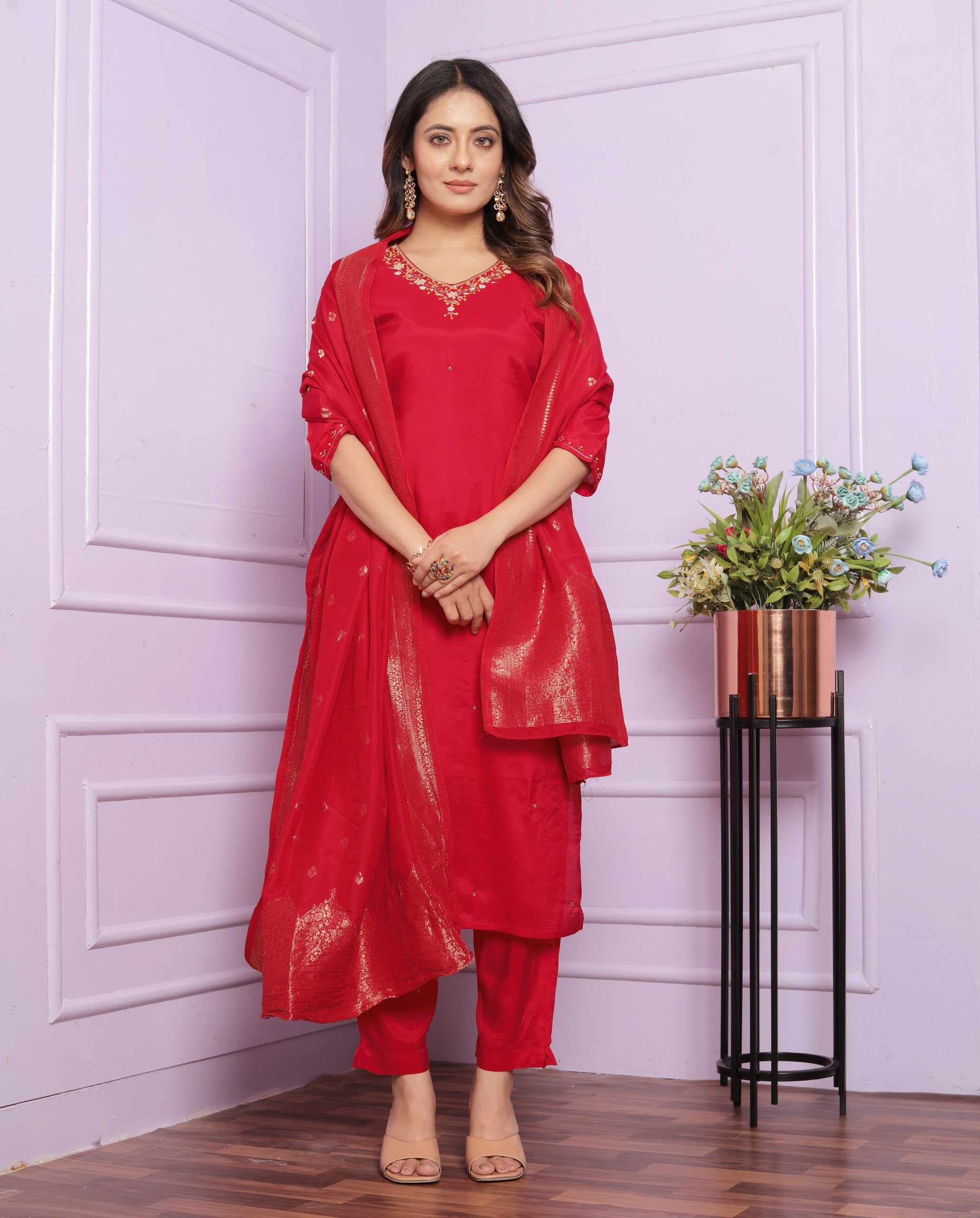 Awesome Red Color Handwork Salwar Suit