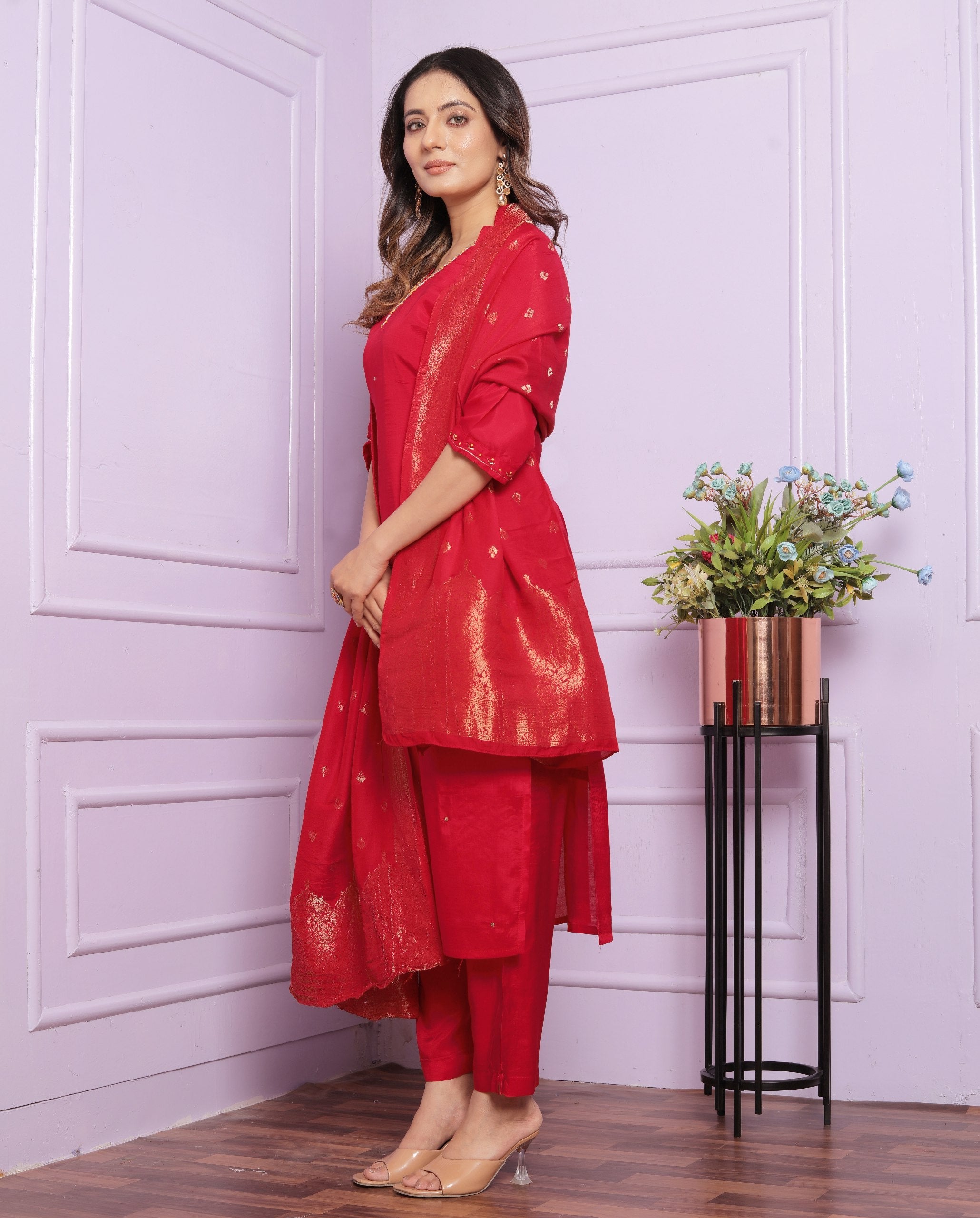 Awesome Red Color Handwork Salwar Suit