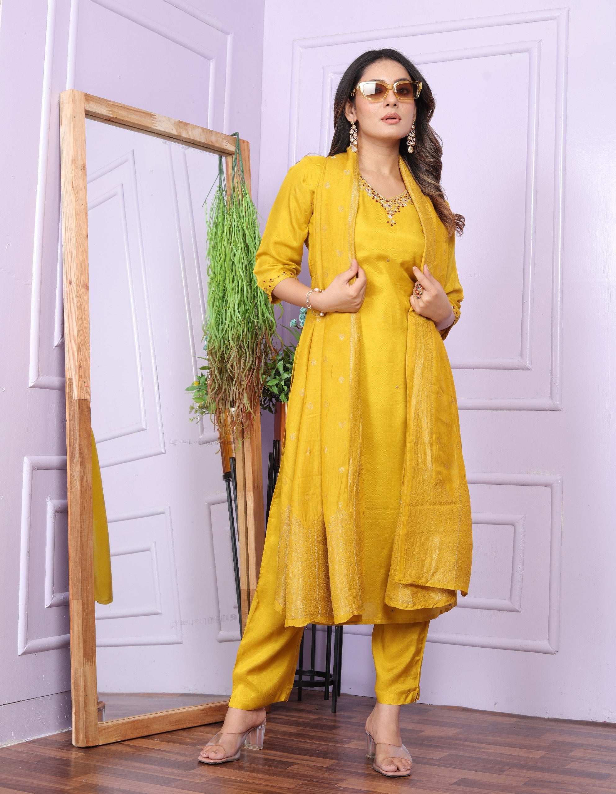 Awesome Yellow Color Handwork Salwar Suit