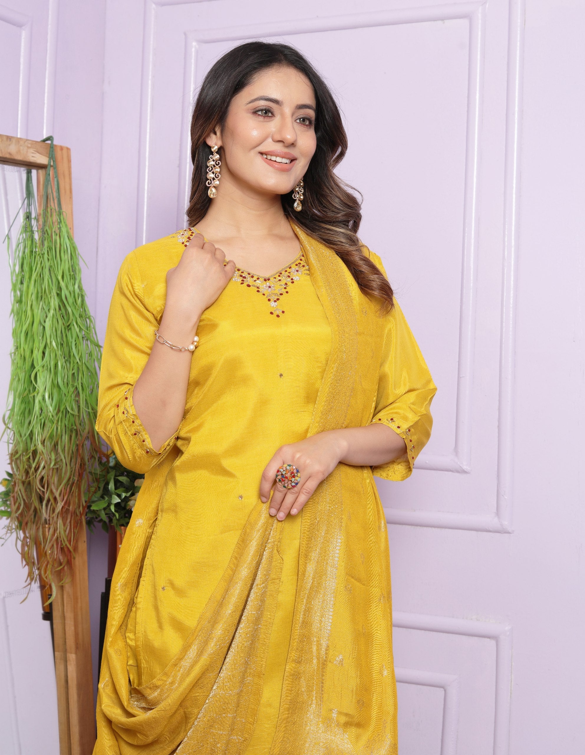 Awesome Yellow Color Handwork Salwar Suit