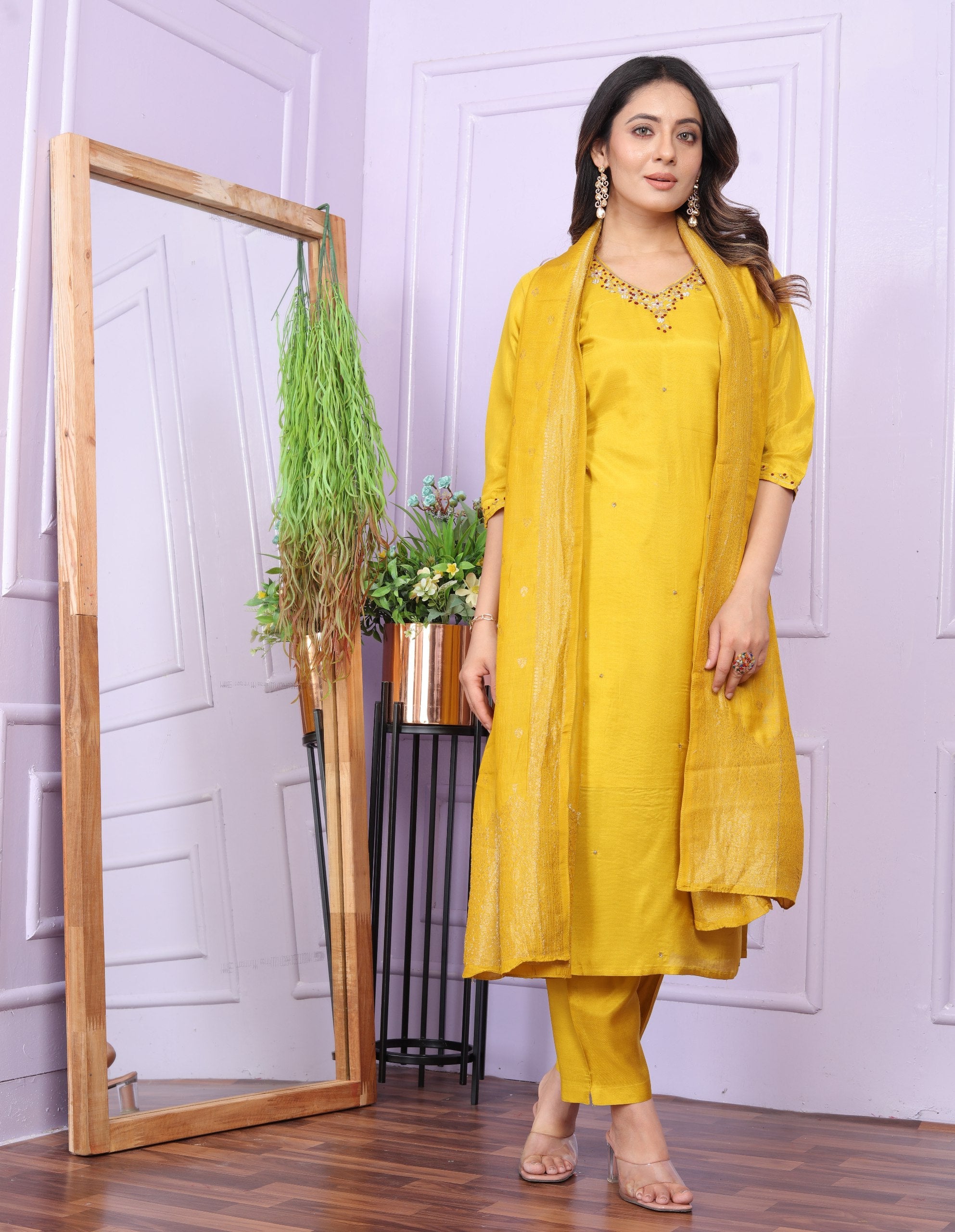 Awesome Yellow Color Handwork Salwar Suit