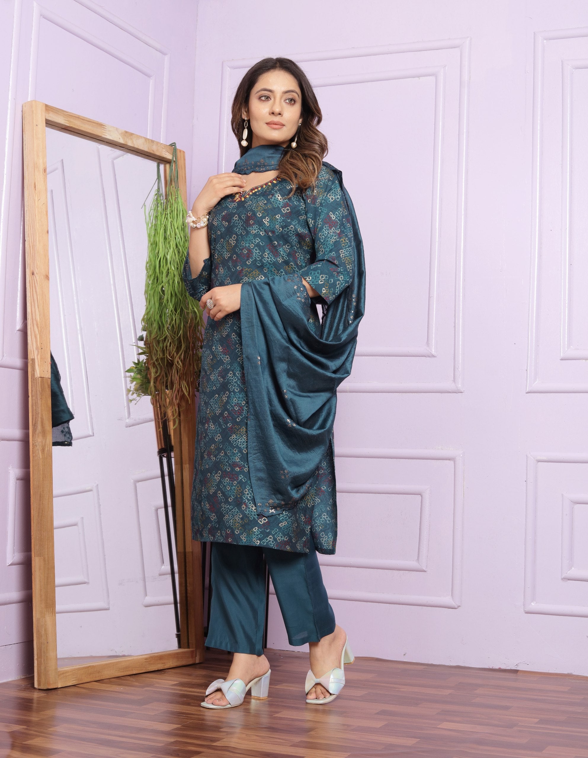 Stylish Bandhani Print Teal Blue Color Salwar Suit