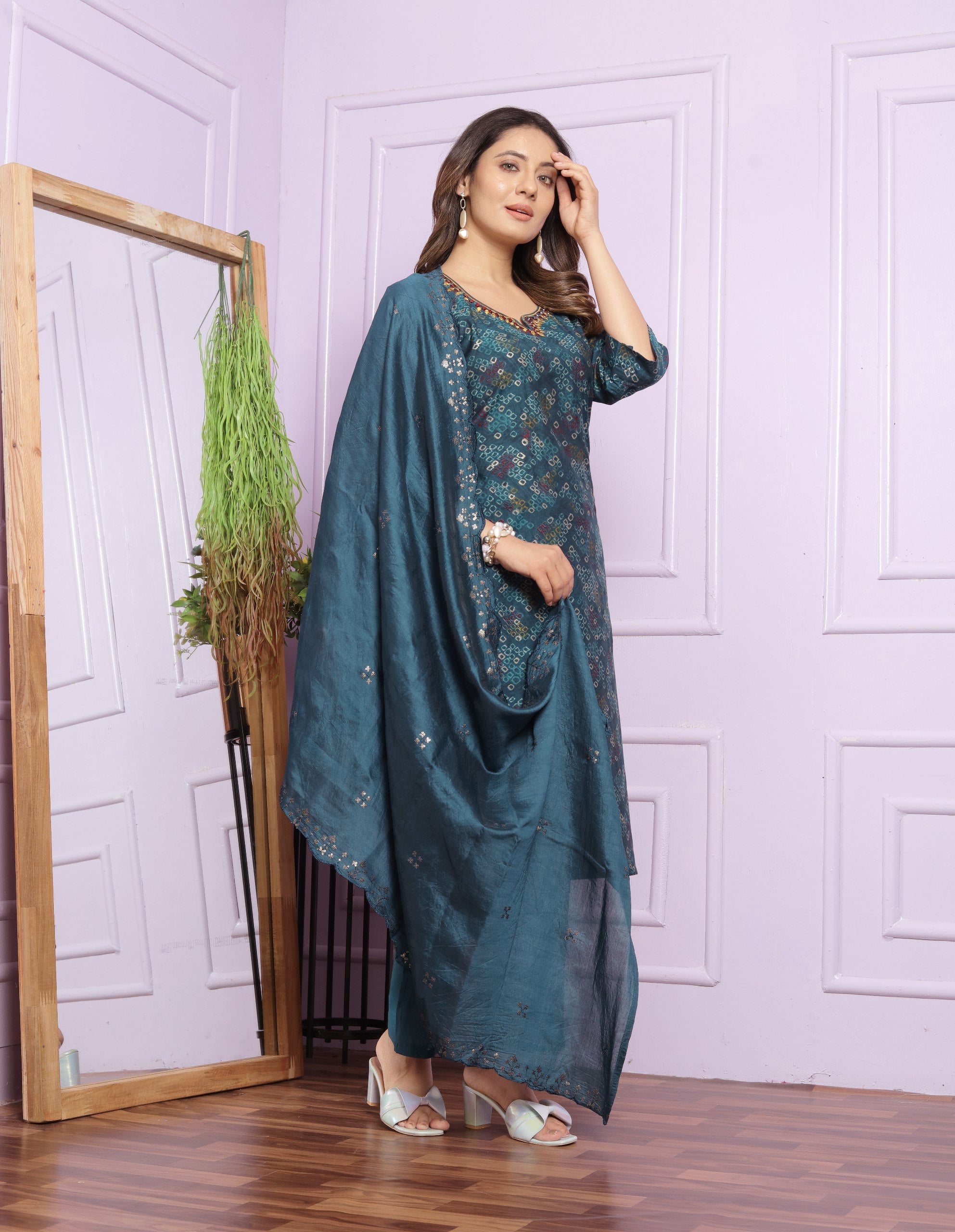 Stylish Bandhani Print Teal Blue Color Salwar Suit