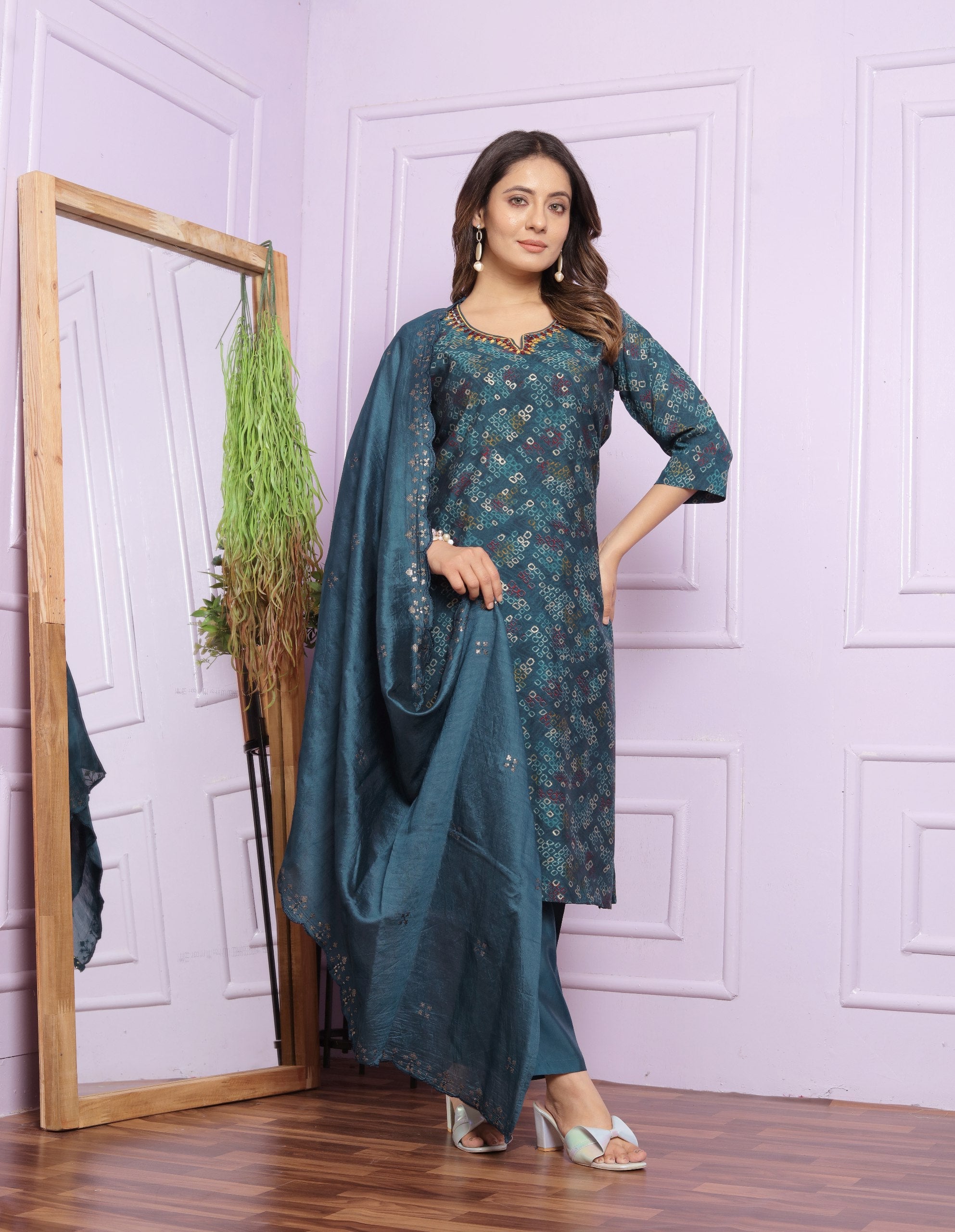 Stylish Bandhani Print Teal Blue Color Salwar Suit