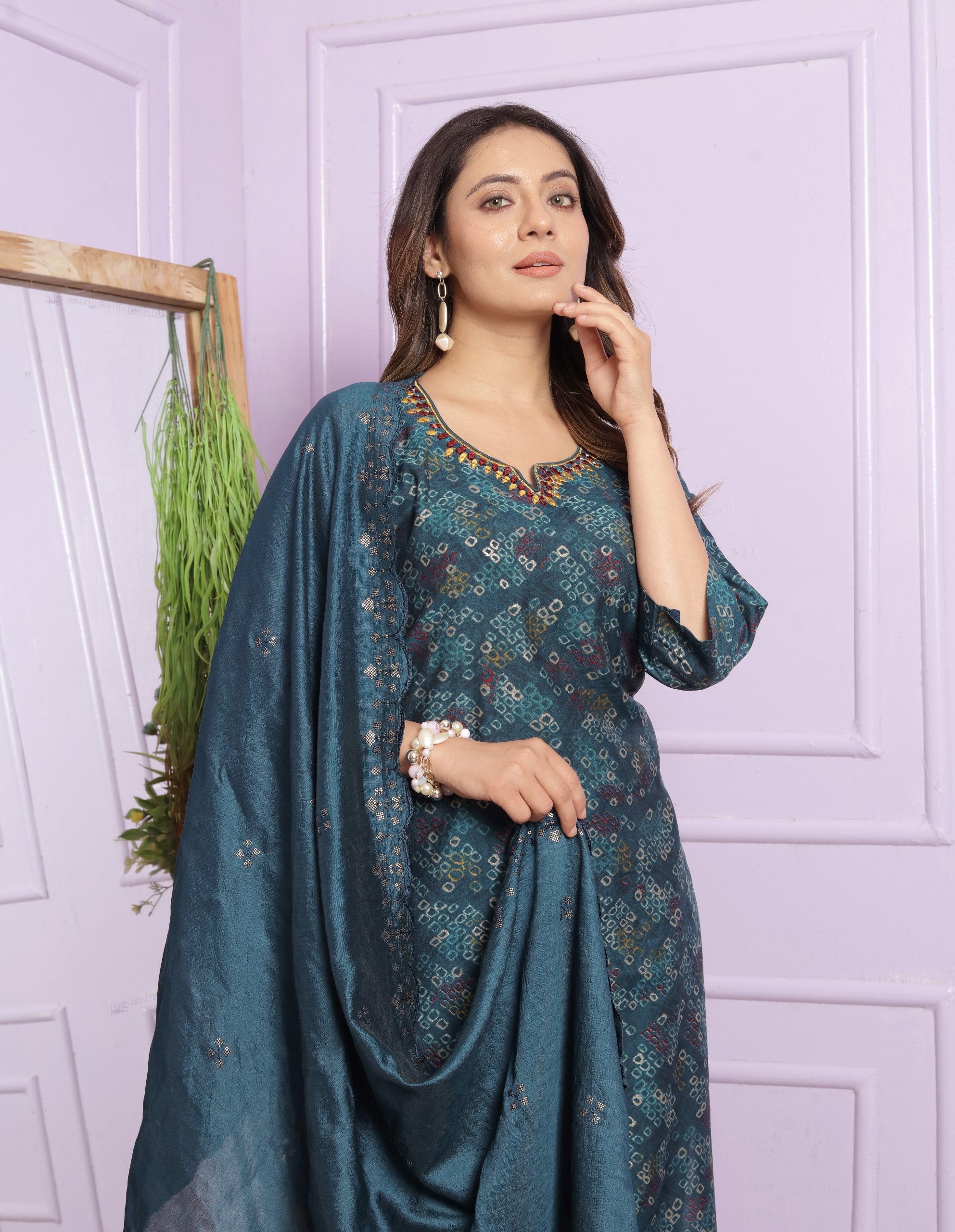 Stylish Bandhani Print Teal Blue Color Salwar Suit