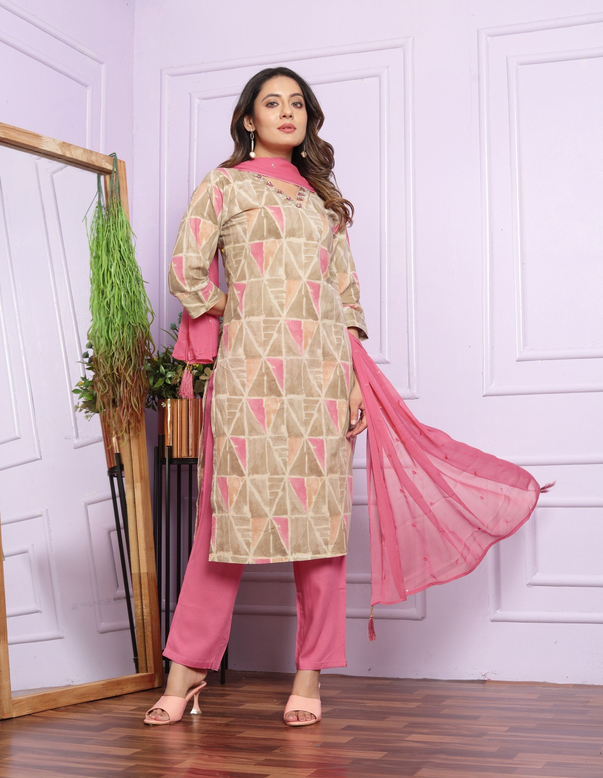 Graceful Pink Color Hand Work Kurta Set With Dupatta