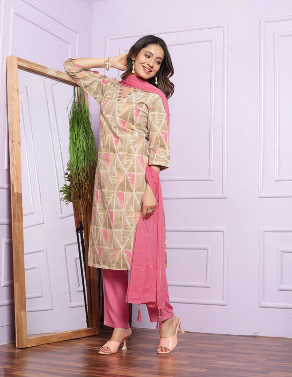 Graceful Pink Color Hand Work Kurta Set With Dupatta