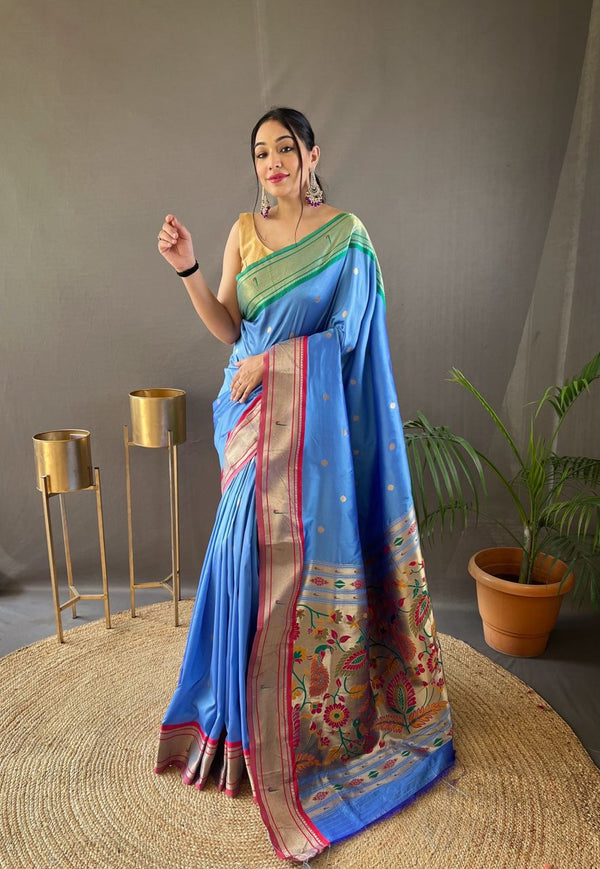 New Concept Border With Rich Pallu Sky Blue Saree
