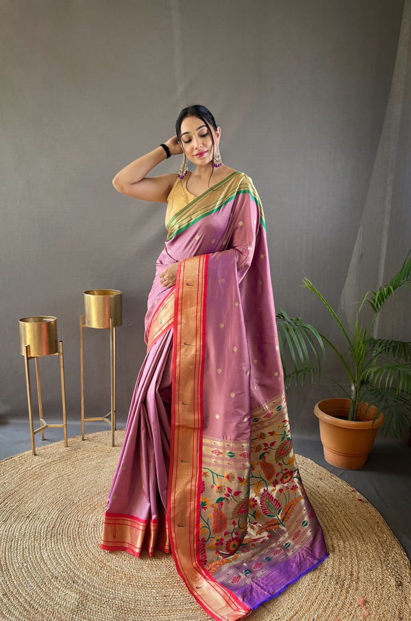 New Concept Border With Rich Pallu Dusty Pink  Saree