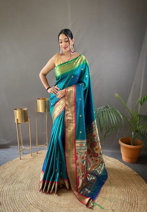New Concept Border With Rich Pallu Teal Blue  Saree
