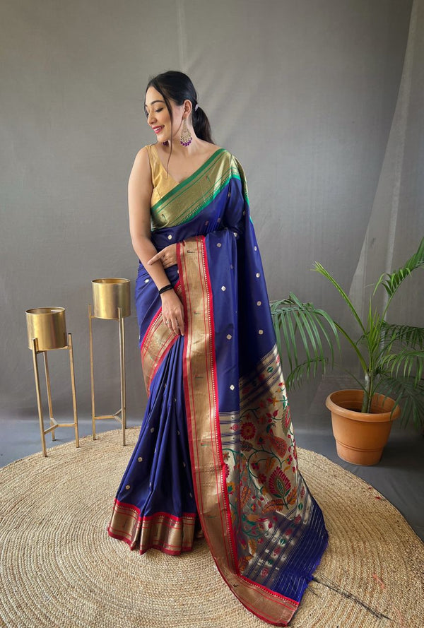 New Concept Border With Rich Pallu Navy Blue Color Saree