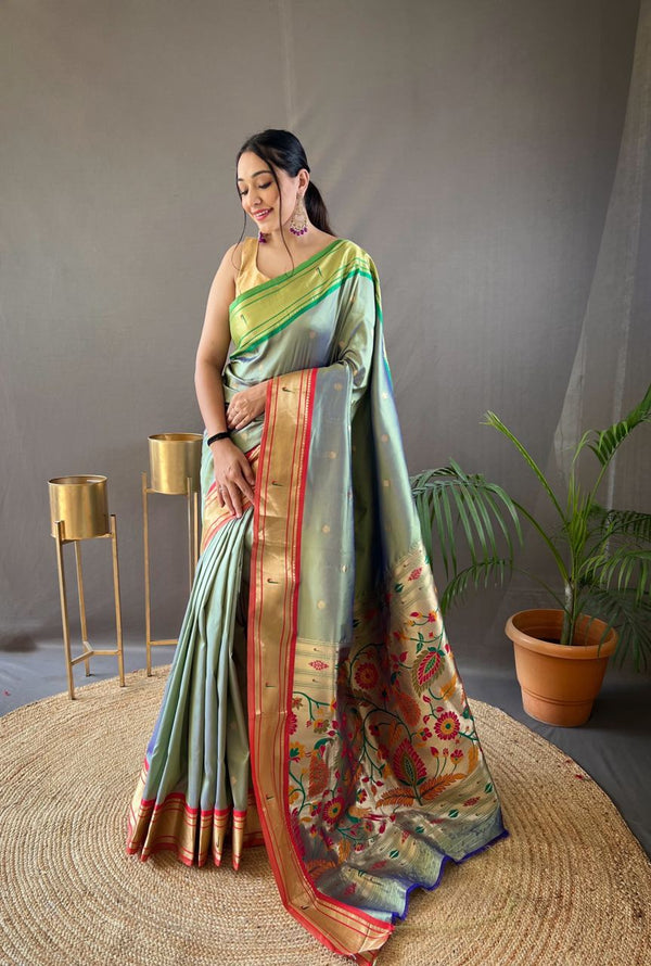 New Concept Border With Rich Pallu Pista Color Saree
