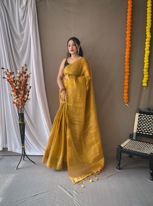 Wonderful Zari Weaving Yellow Color Saree