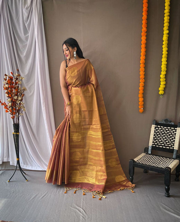 Wonderful Zari Weaving Mustard Color Saree