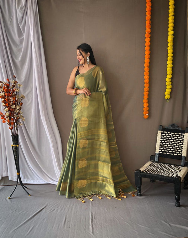 Wonderful Zari Weaving Pista Color Saree