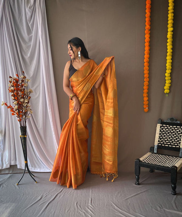 Wonderful Zari Weaving Orange Color Saree