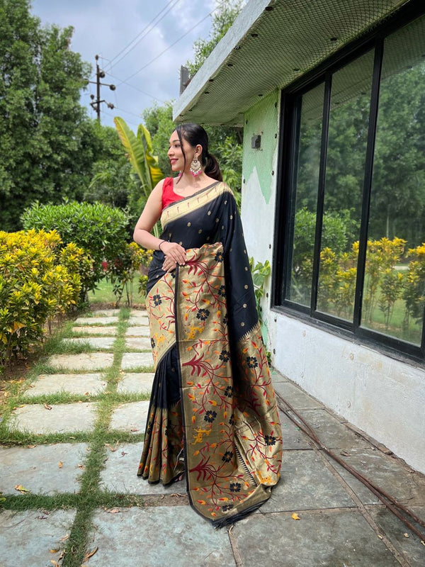 Rich Pallu Black Color Paithani Silk Saree