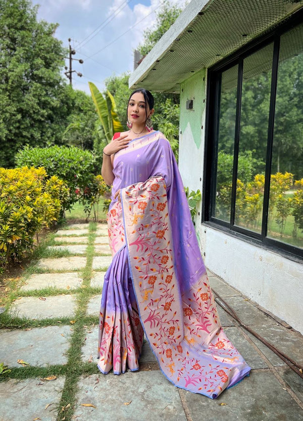 Rich Pallu Lavender Color Paithani Silk Saree