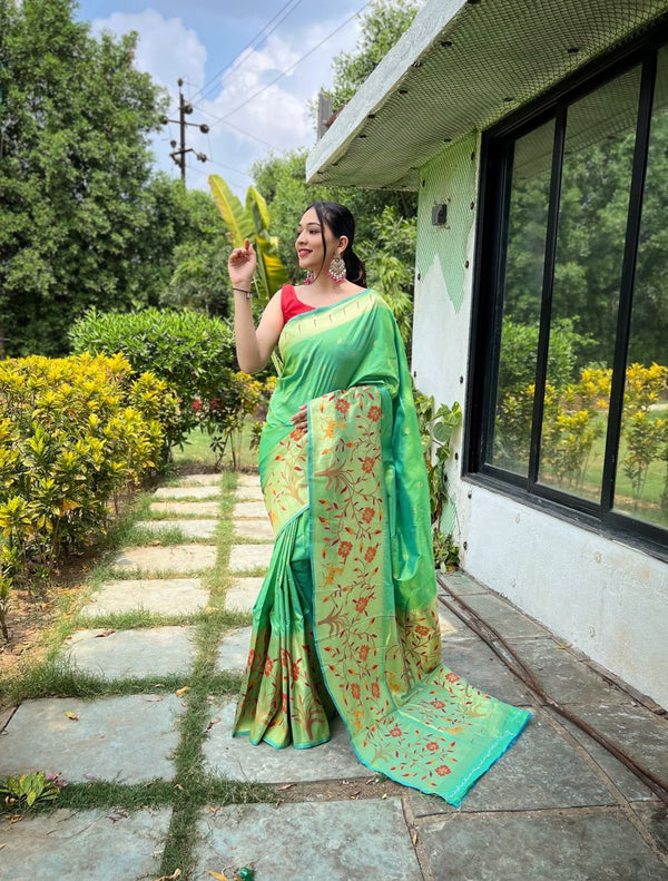 Rich Pallu Aqua Green Color Paithani Silk Saree