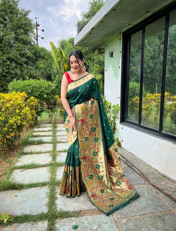 Rich Pallu Green Color Paithani Silk Saree