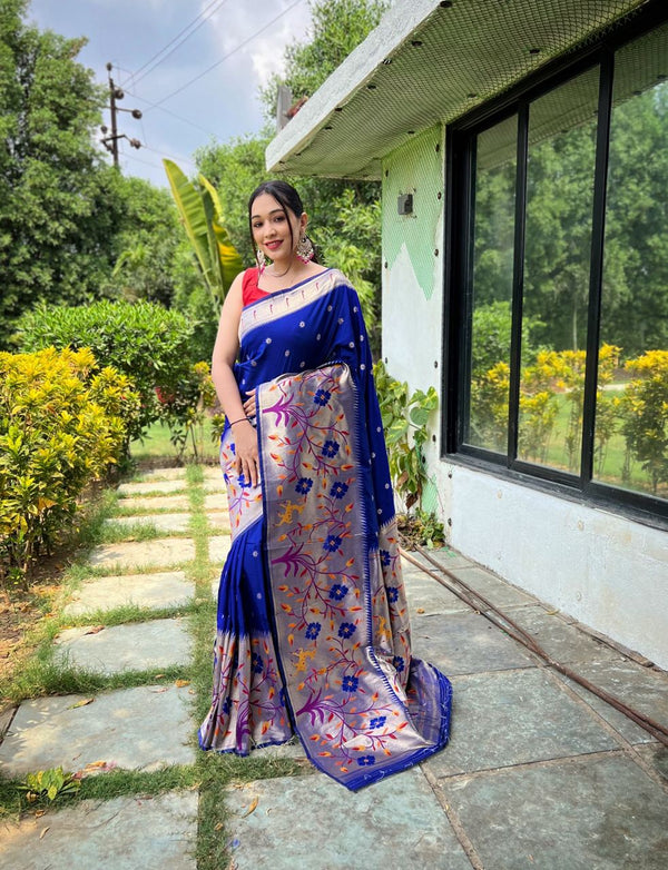 Rich Pallu Blue Color Paithani Silk Saree