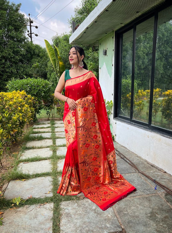 Rich Pallu Red Color Paithani Silk Saree