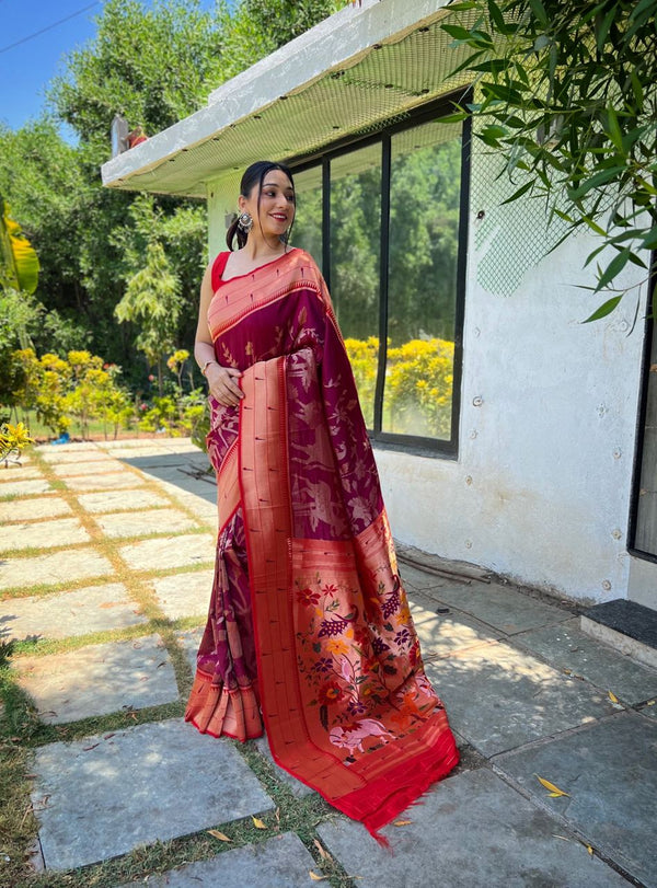 Paithani Pallu Wine Color Wedding Saree