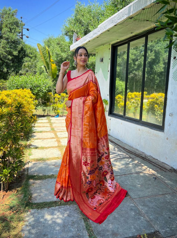 Paithani Pallu Orange Color Wedding Saree