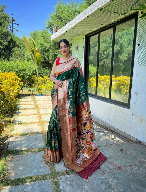 Paithani Pallu Dark Green Color Wedding Saree