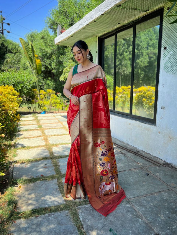 Paithani Pallu Red Color Wedding Saree