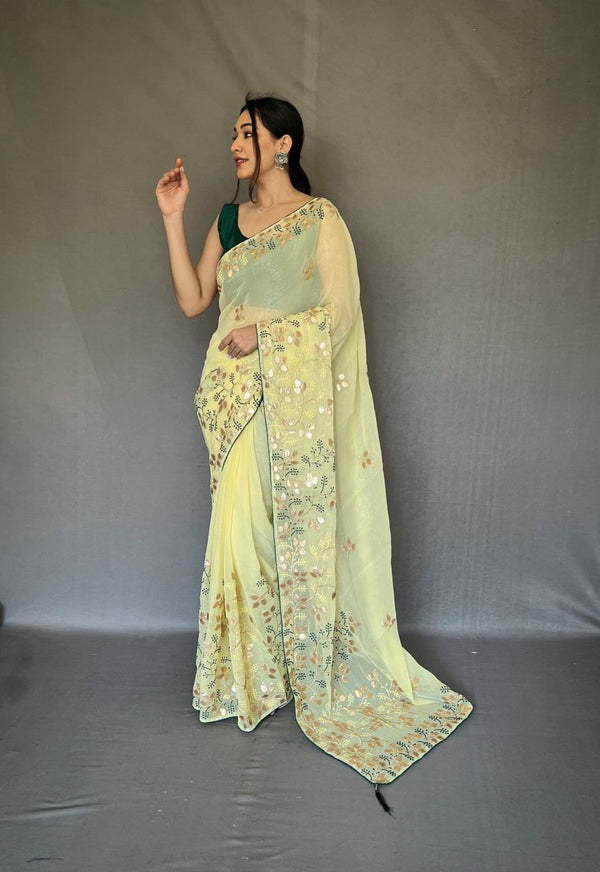 Stylish Yellow Color Gotta Patti Work Saree