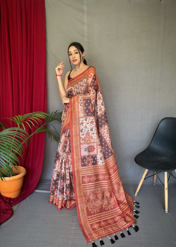 Flower And Patola Silk Design Red Color Saree