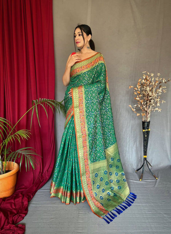 Green Color Meenakari Rich Pallu Patola Saree