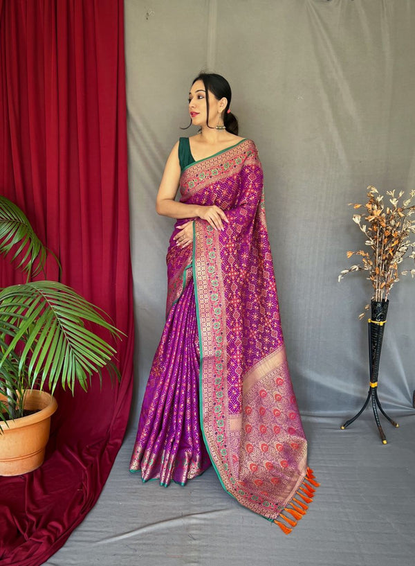 Purple Color Meenakari Rich Pallu Patola Saree