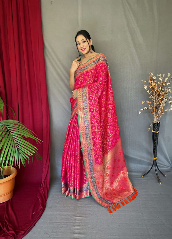 Pink Color Meenakari Rich Pallu Patola Saree