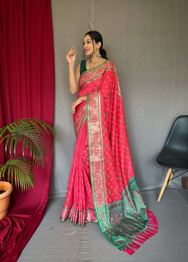 Wedding Wear Red Color Meenakari Patola Saree