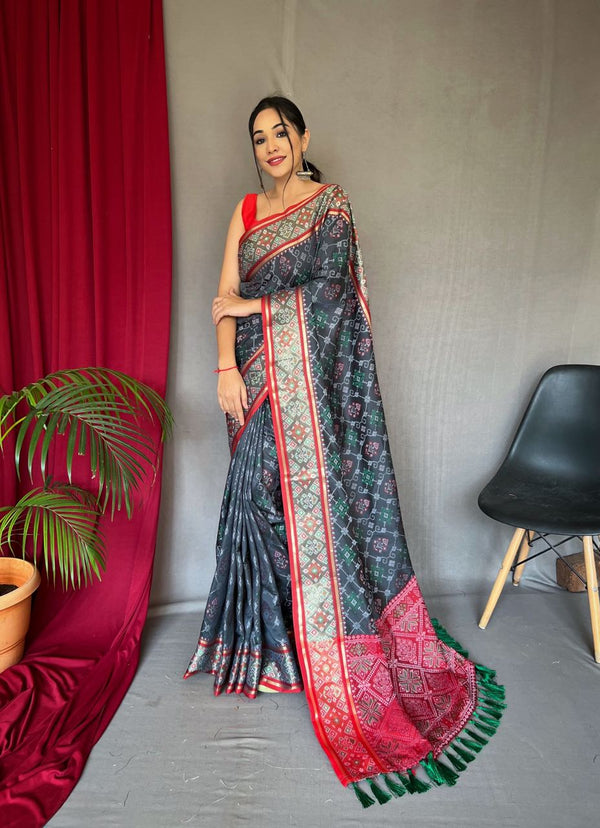 Wedding Wear Black Color Meenakari Patola Saree