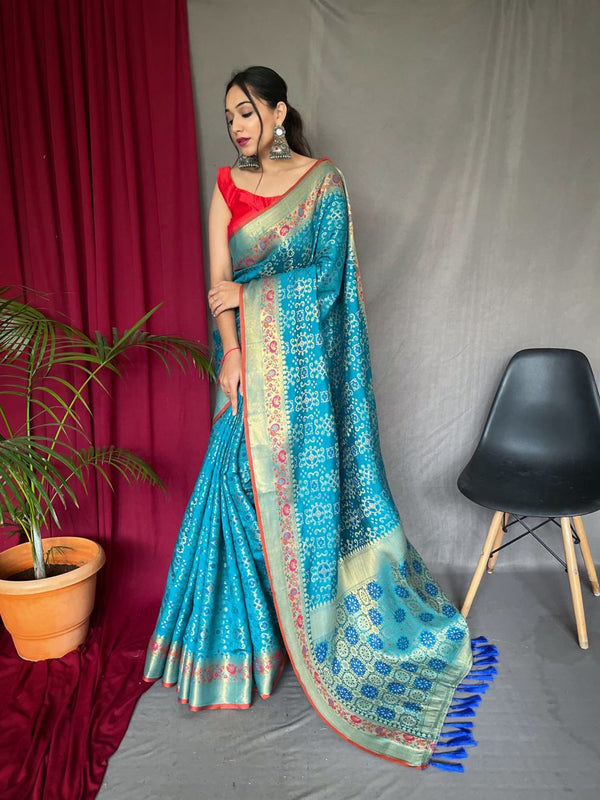 Paithani And Patola Silk Sky Blue Color Saree