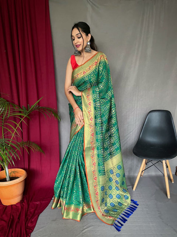 Paithani And Patola Silk Green Color Saree