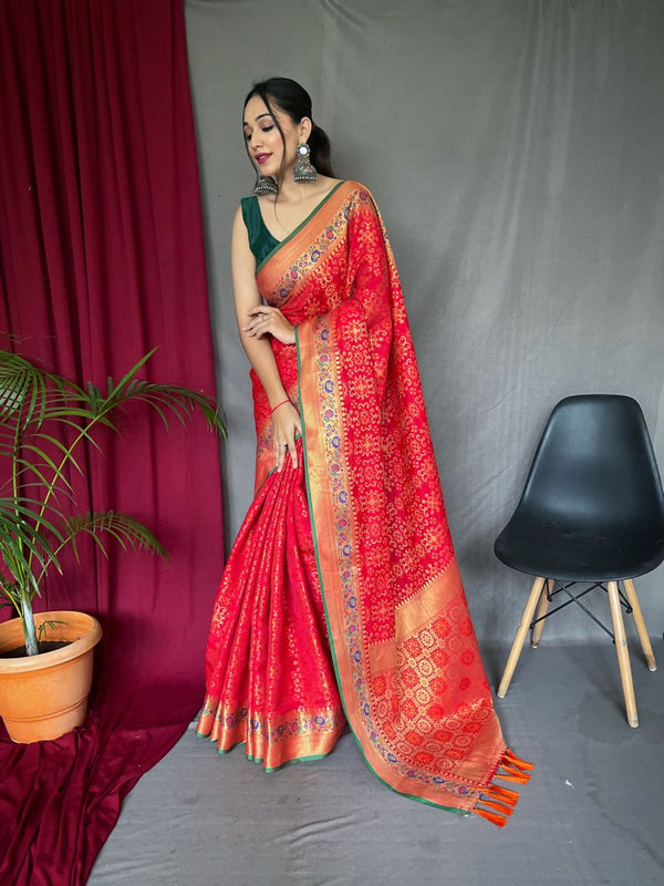 Paithani And Patola Silk Red Color Saree