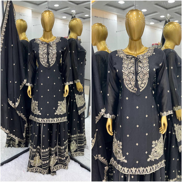 Function Wear Black Color Sharara Suit