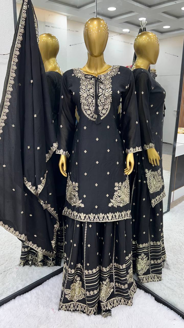 Function Wear Black Color Sharara Suit