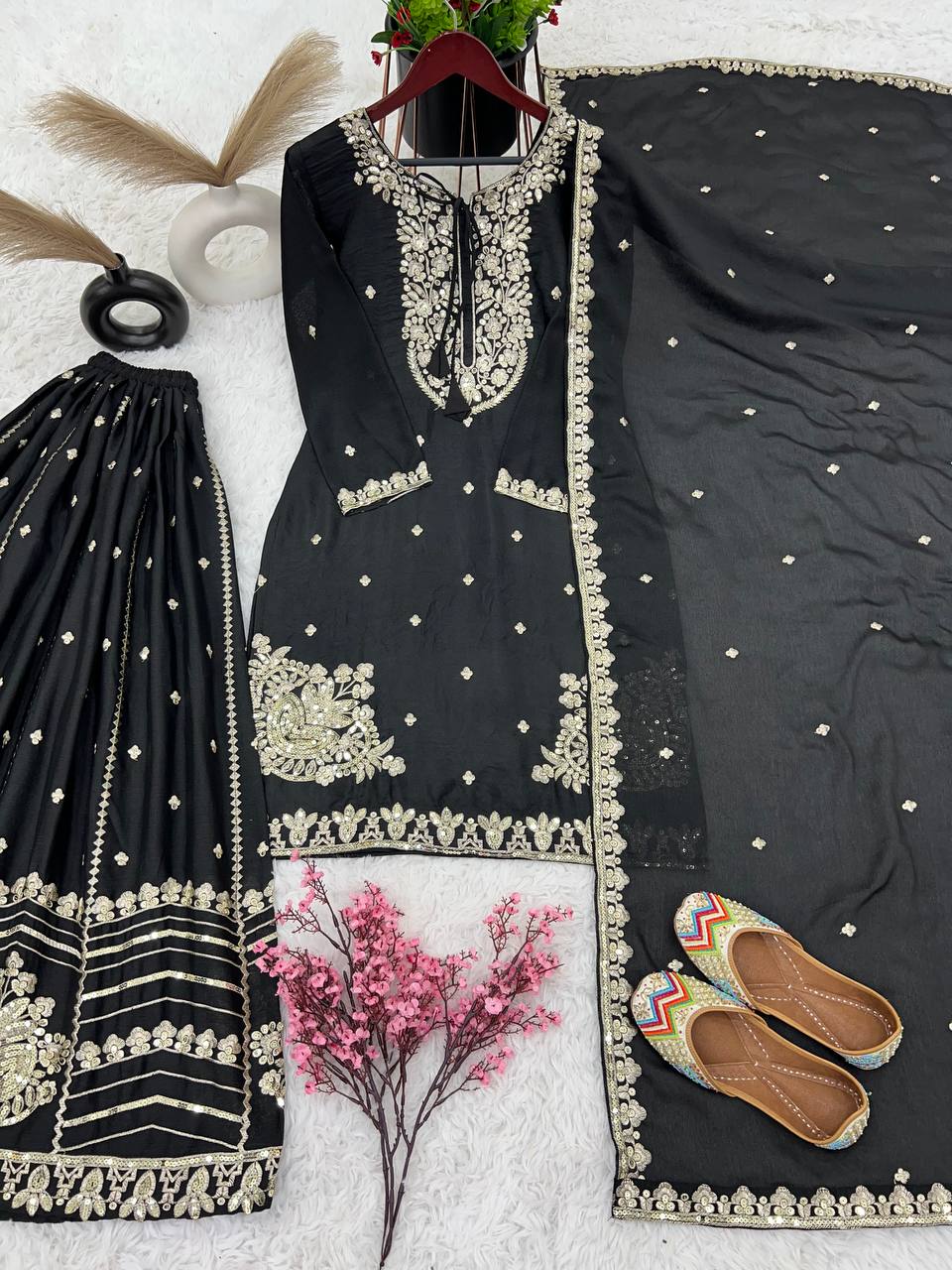 Function Wear Black Color Sharara Suit