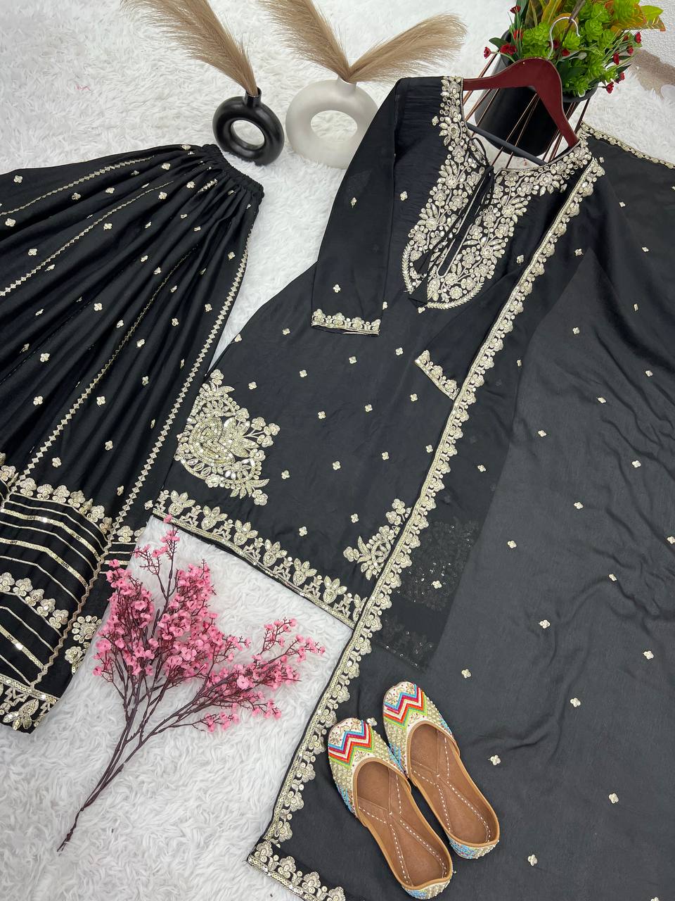 Function Wear Black Color Sharara Suit