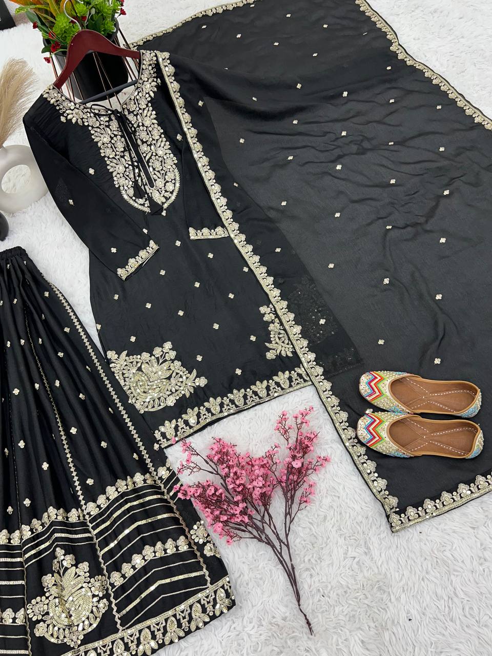 Function Wear Black Color Sharara Suit