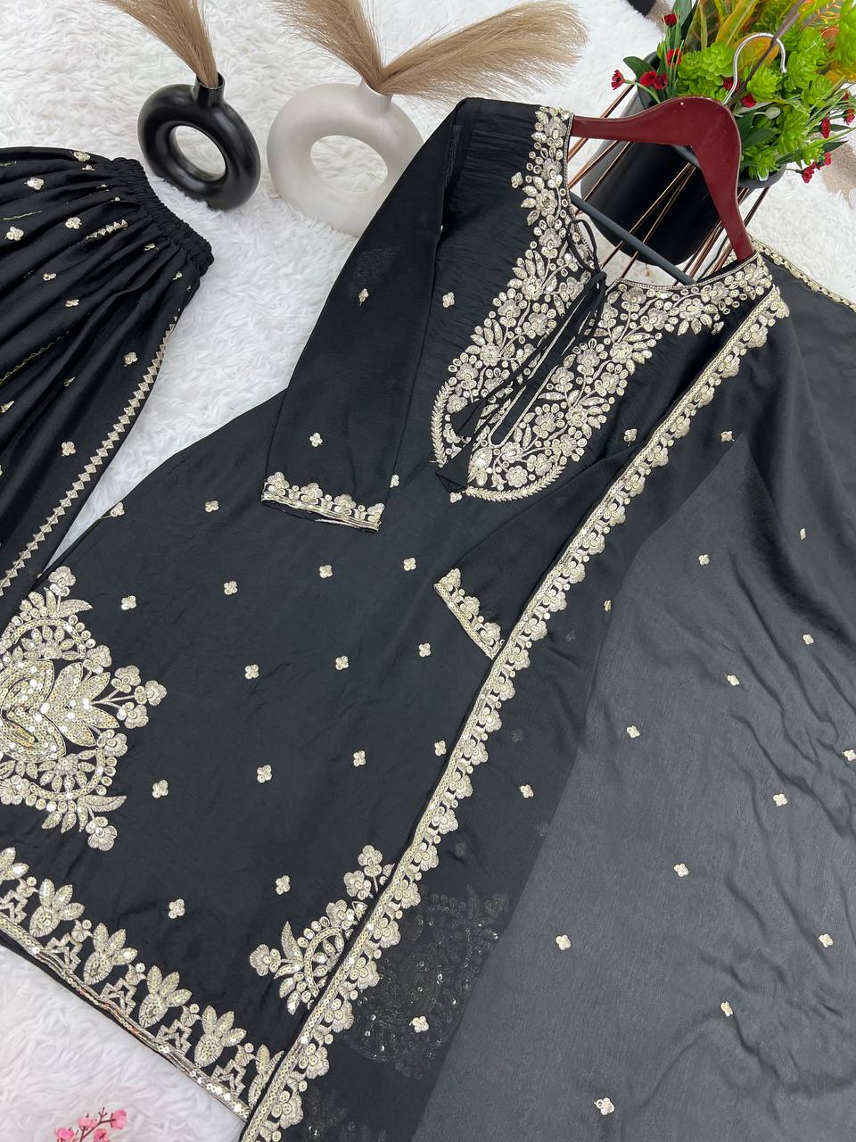 Function Wear Black Color Sharara Suit